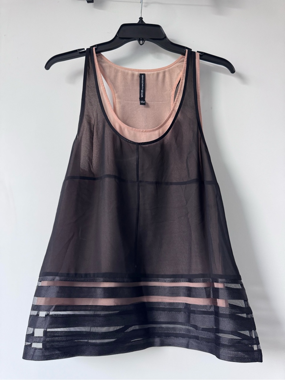 W118 by Walter Baker Black Sheer Overlay Tank with Blush Lining